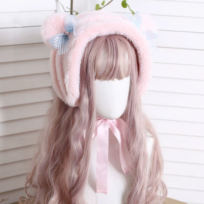 Cute Teddy Bear Brown White Black Pink Winter Hairband Hat