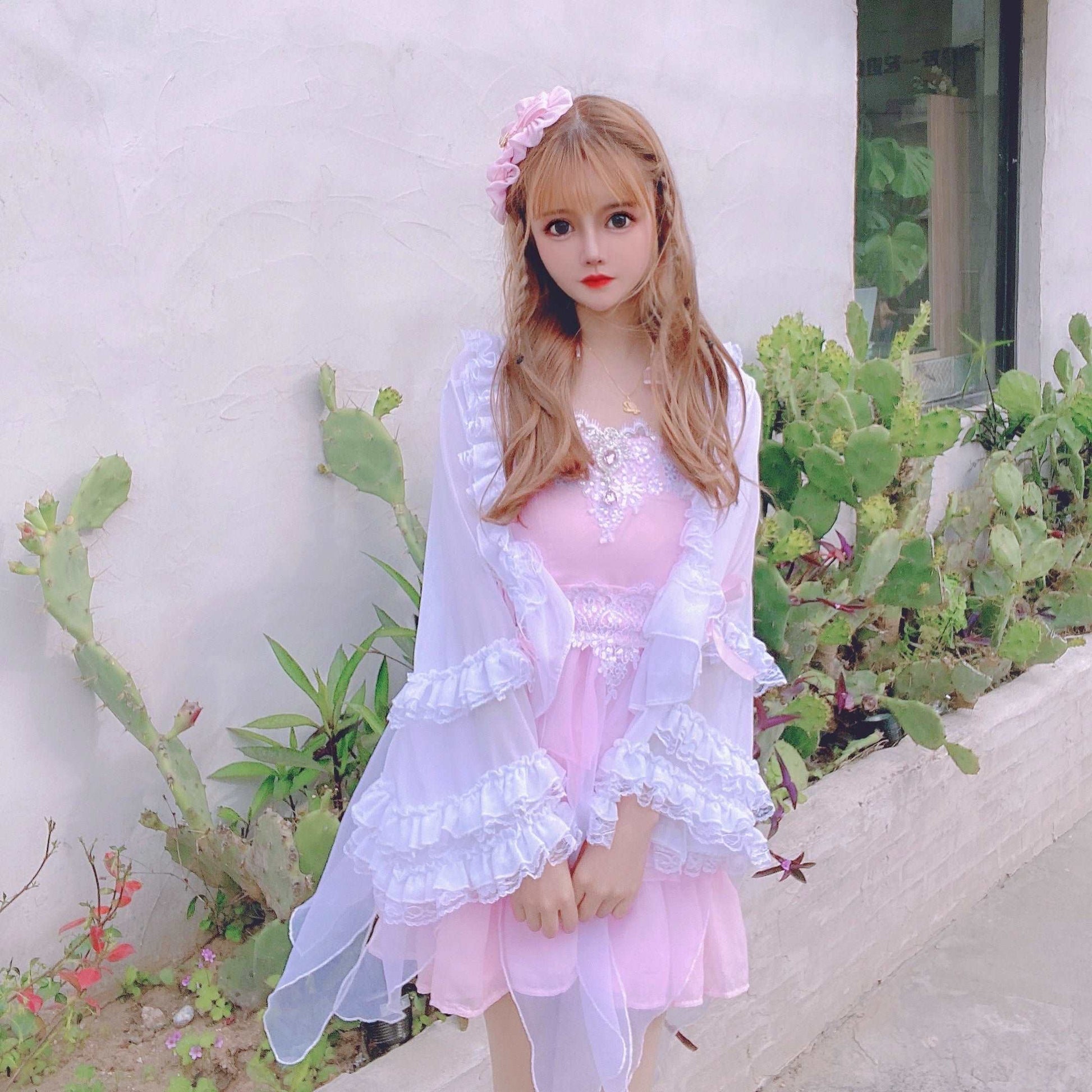 Candy Fairy Sheer See Through White Rose Ruffled Cardigan