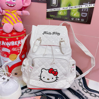 Y2K Kitty PU Leather Hot Pink White Student Backpack Bag