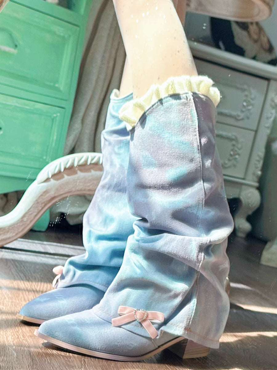 Blue Purple Coquette Style Bow Retro Denim Western Boots