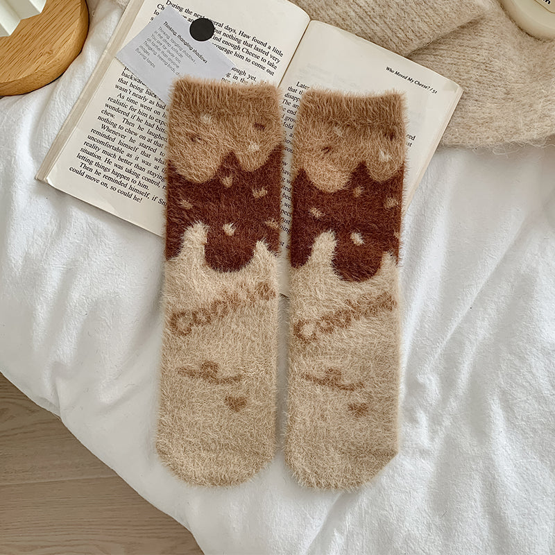 Cute Fuzzy Mink Velvet Winter Brown Biscuit Teddy Bear 5 Pairs Set