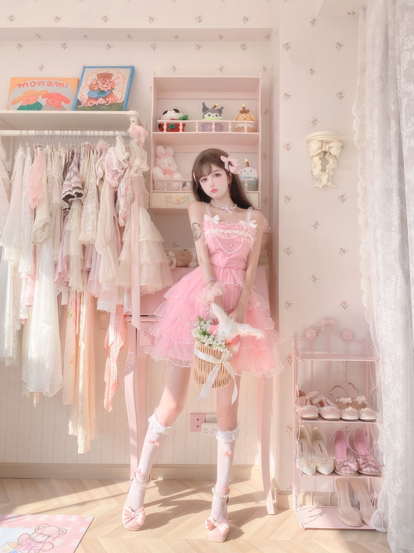 Candy Fairy Coquette Light Pink Party Princess Ruffled Strap Dress