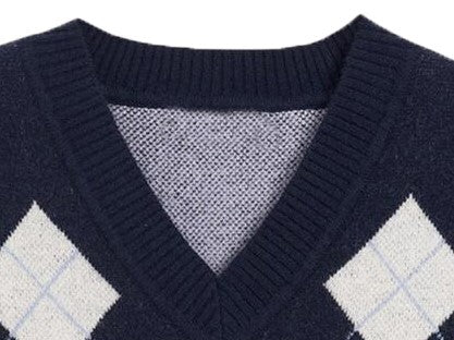 Cat Argyle Midnight Blue V Neck Knit Vest