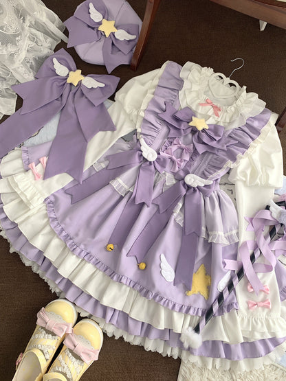 Little Star Wings Anime Magical Girl Lolita Pink Blue Green Purple Strap Dress