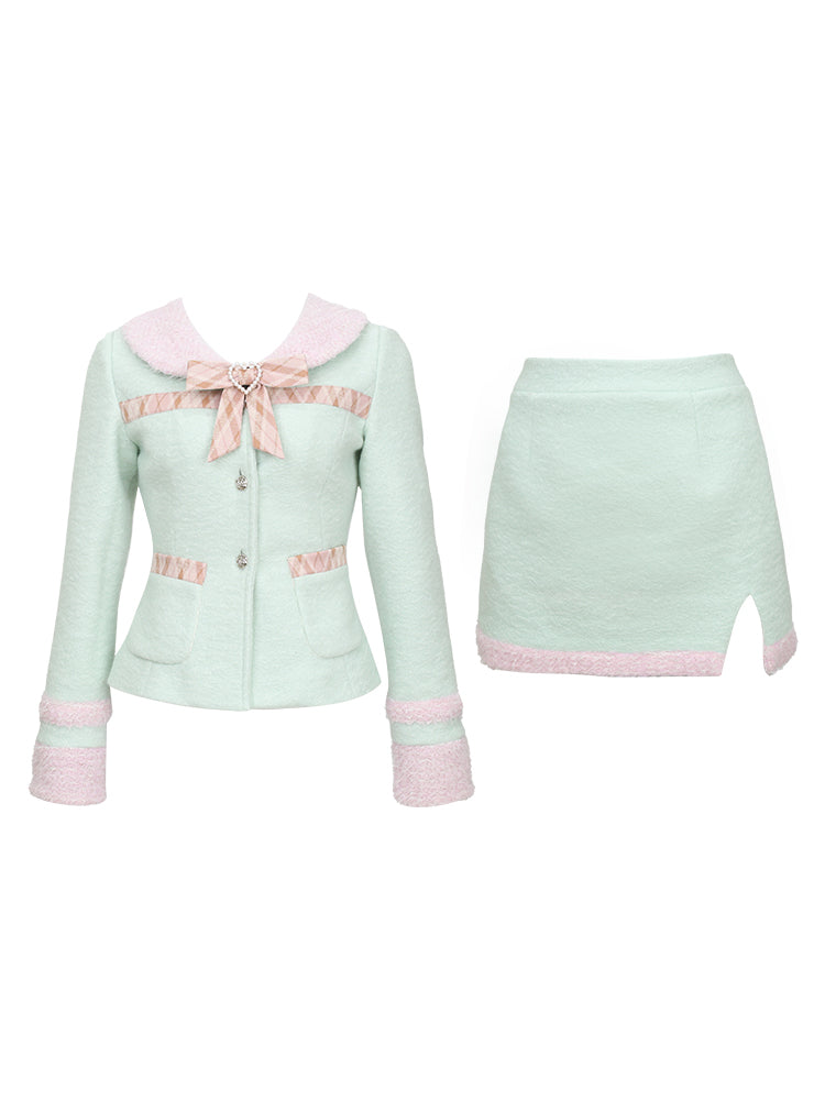 Serendipity Mint Green Pink Lady Jacket Top & Skirt Two Piece Set