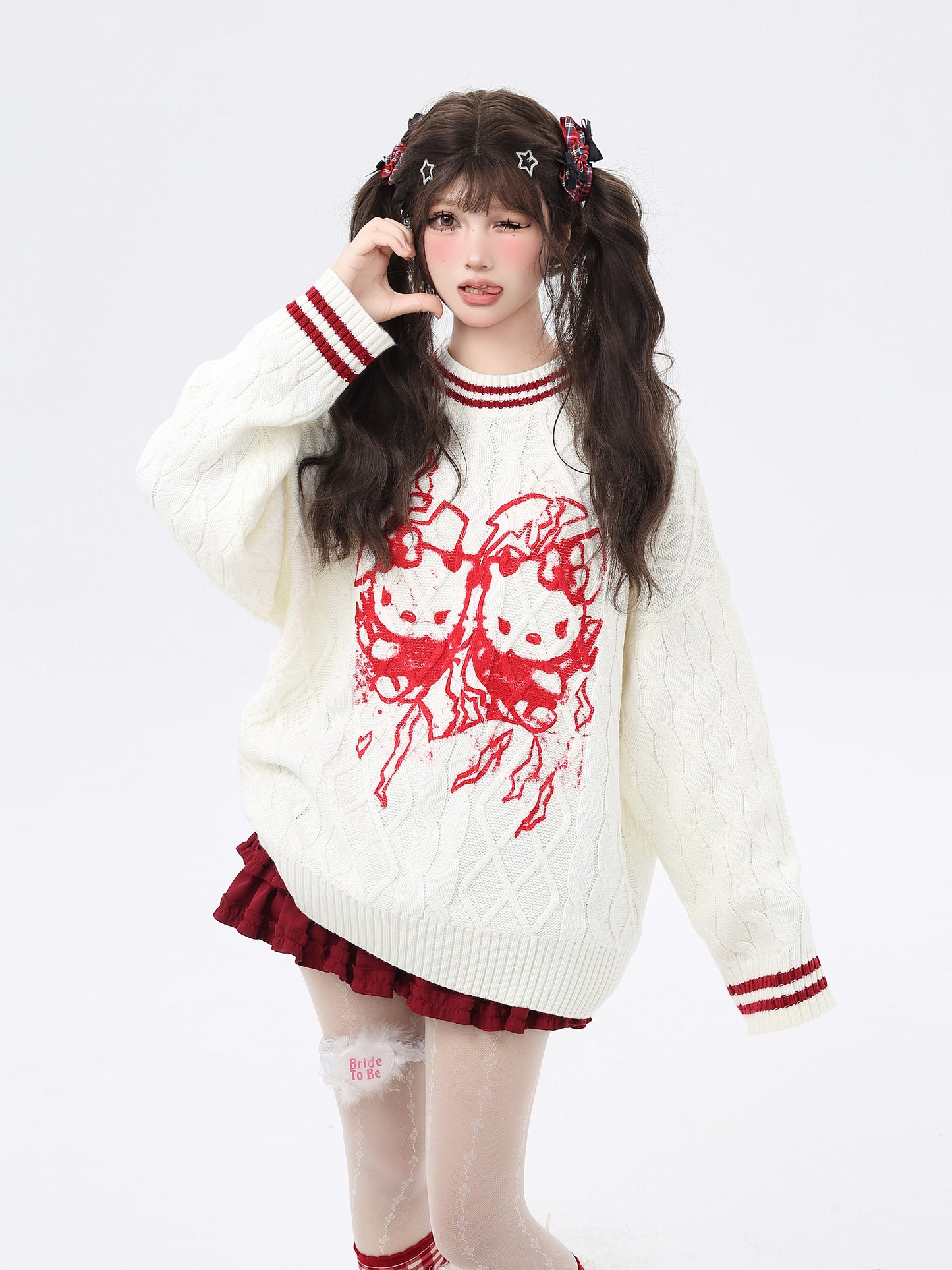 Crazy Girl Electric Kitty Black Red Sweater