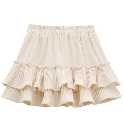 Young Eyes Autumn Velvet White Cream Black Layered Ruffled Short Skirt