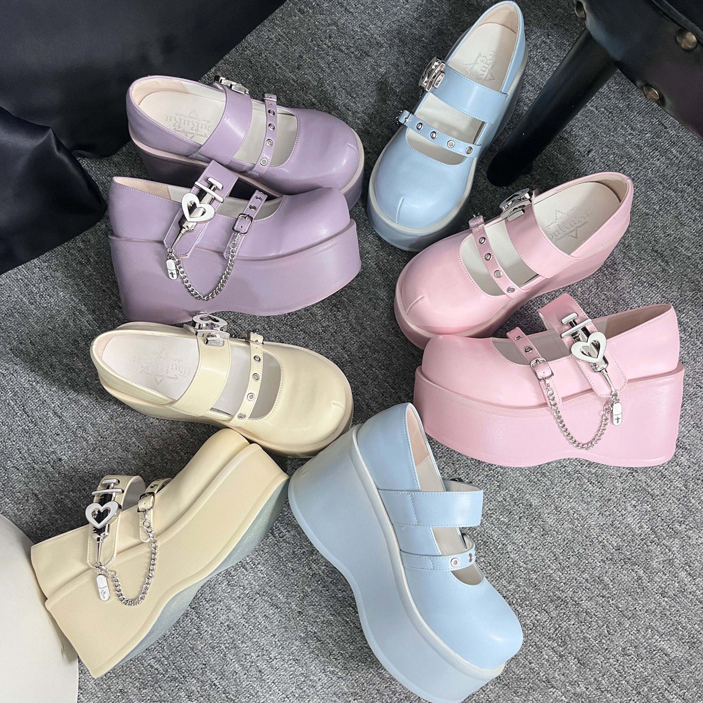 Gururu Love Potion Cross Heart Lolita Pink Blue Purple Mary Jane High Heels Shoes