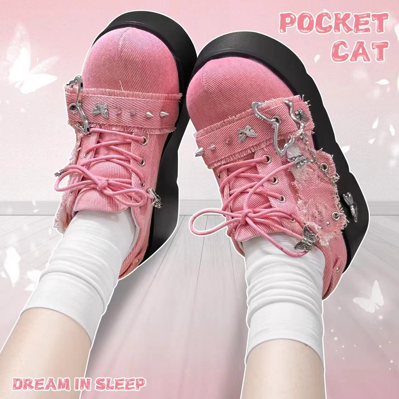 Pocket Cat Y2K Butterfly Dream EGL Canvas Platform Shoes