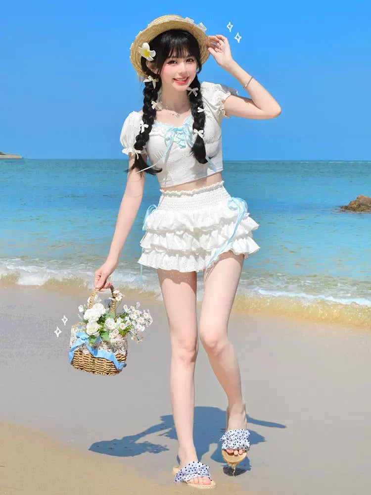 Sunny Sky White Blue Two Piece Swimsuit