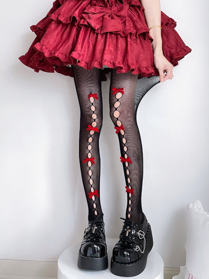 Lolita Bow Lace Hollow White Pink Red Purple Black Tights Stockings