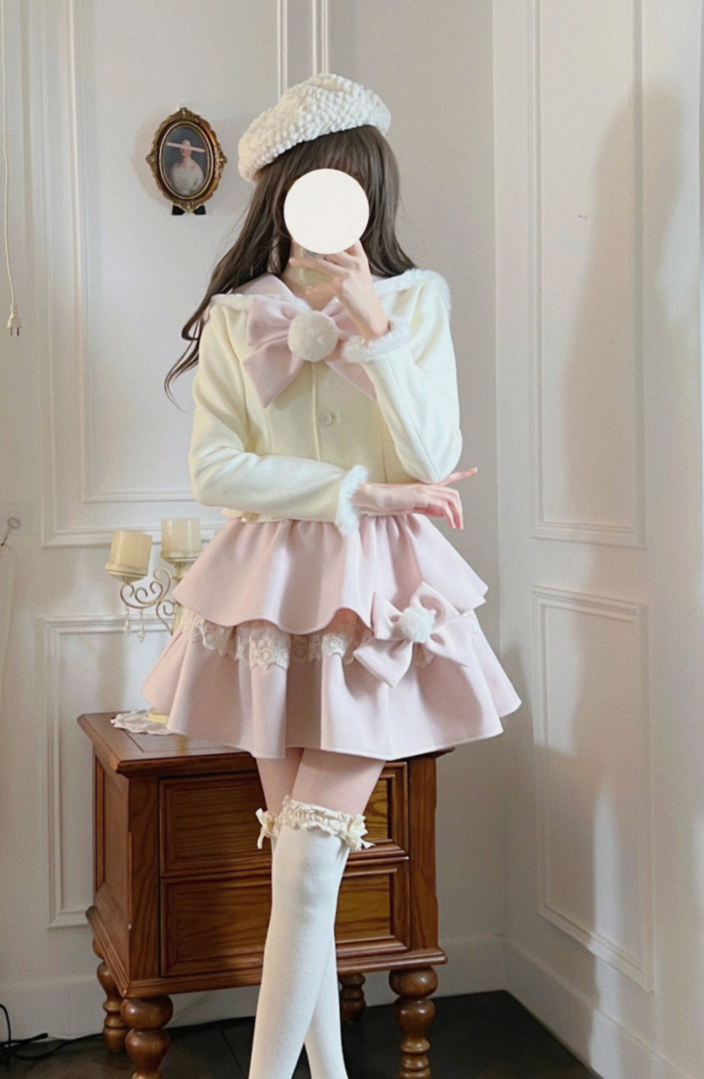 Serendipity Spring Rabbit Sailor Collar Pink Top & Skirt Two Piece Set