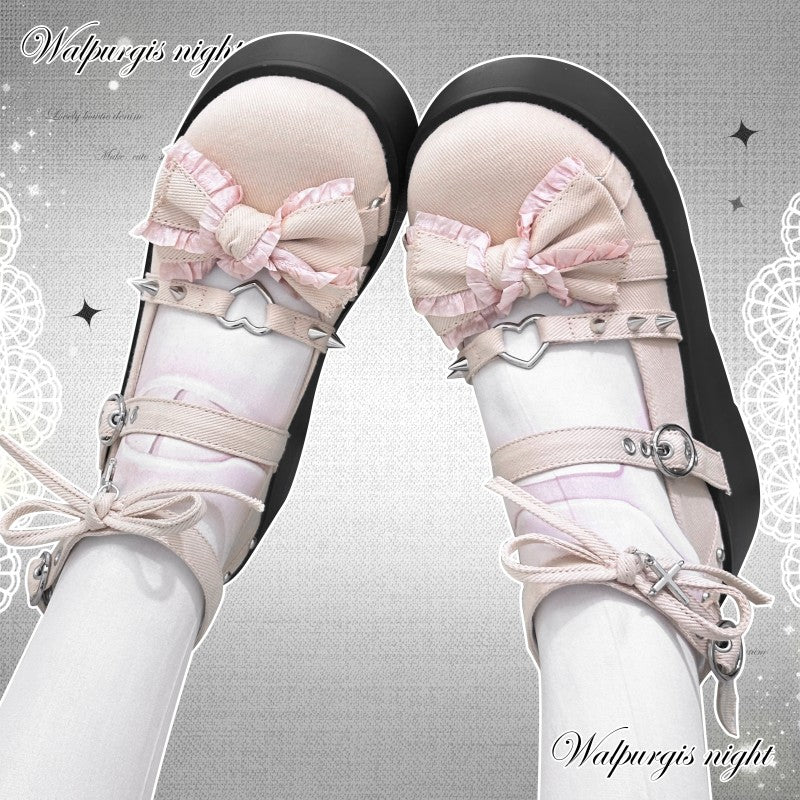 Walpurgis Night Pink White Blue Black Denim Gothic Lolita Shoes