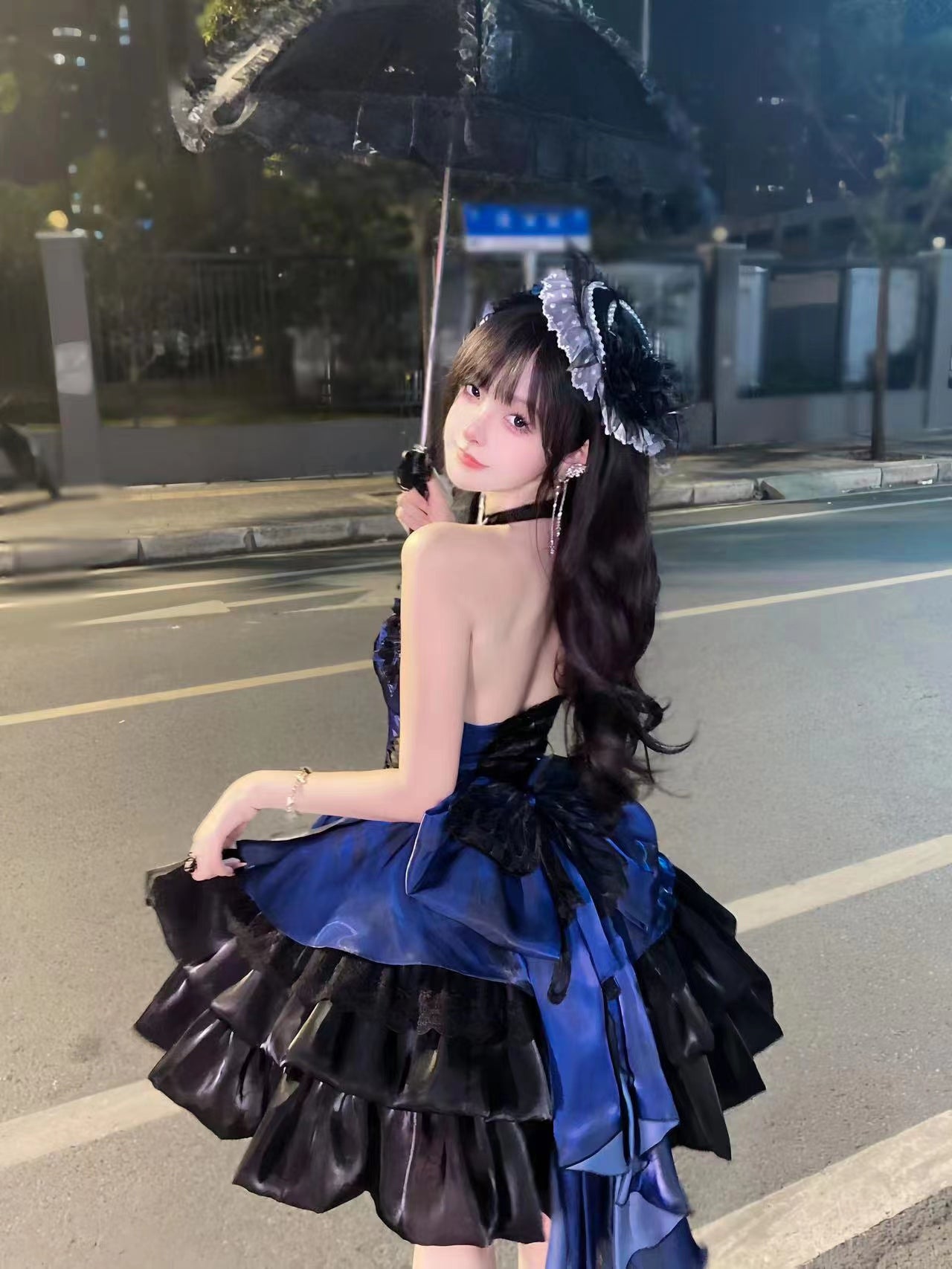 Platycodon Love Goddess Bow Butterfly Blue Pink Green Black Halter Neck Lolita Dress