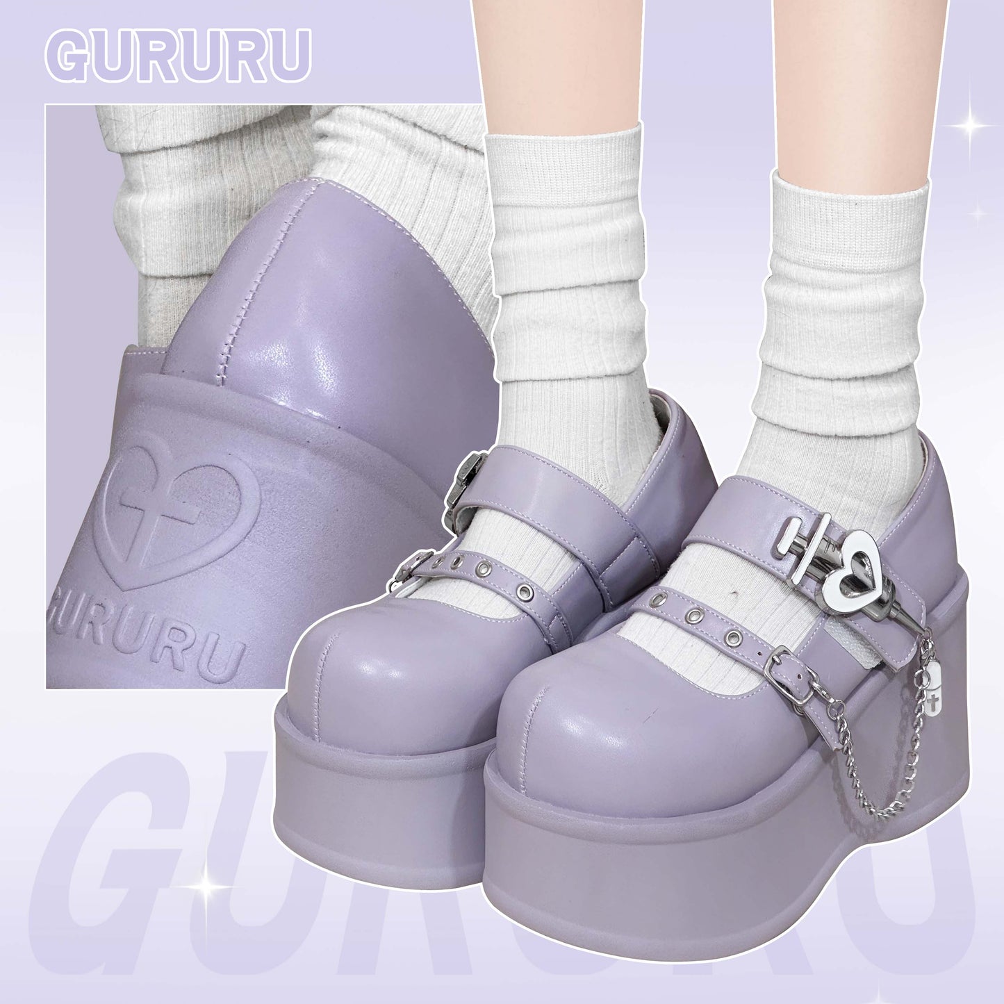 Gururu Love Potion Cross Heart Lolita Pink Blue Purple Mary Jane Shoes