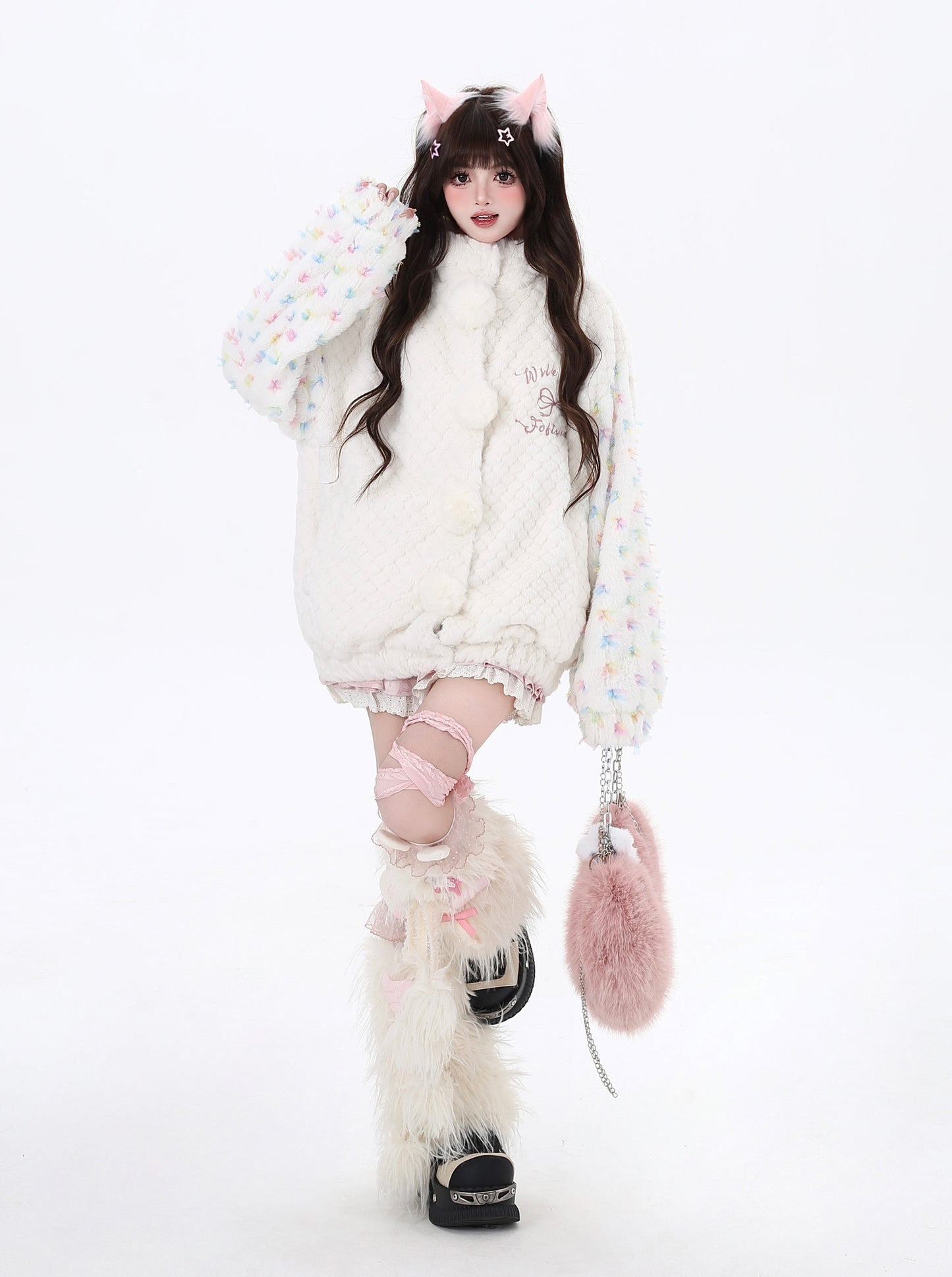 Crazy Girl Full Sugar Girl White Plush Jacket