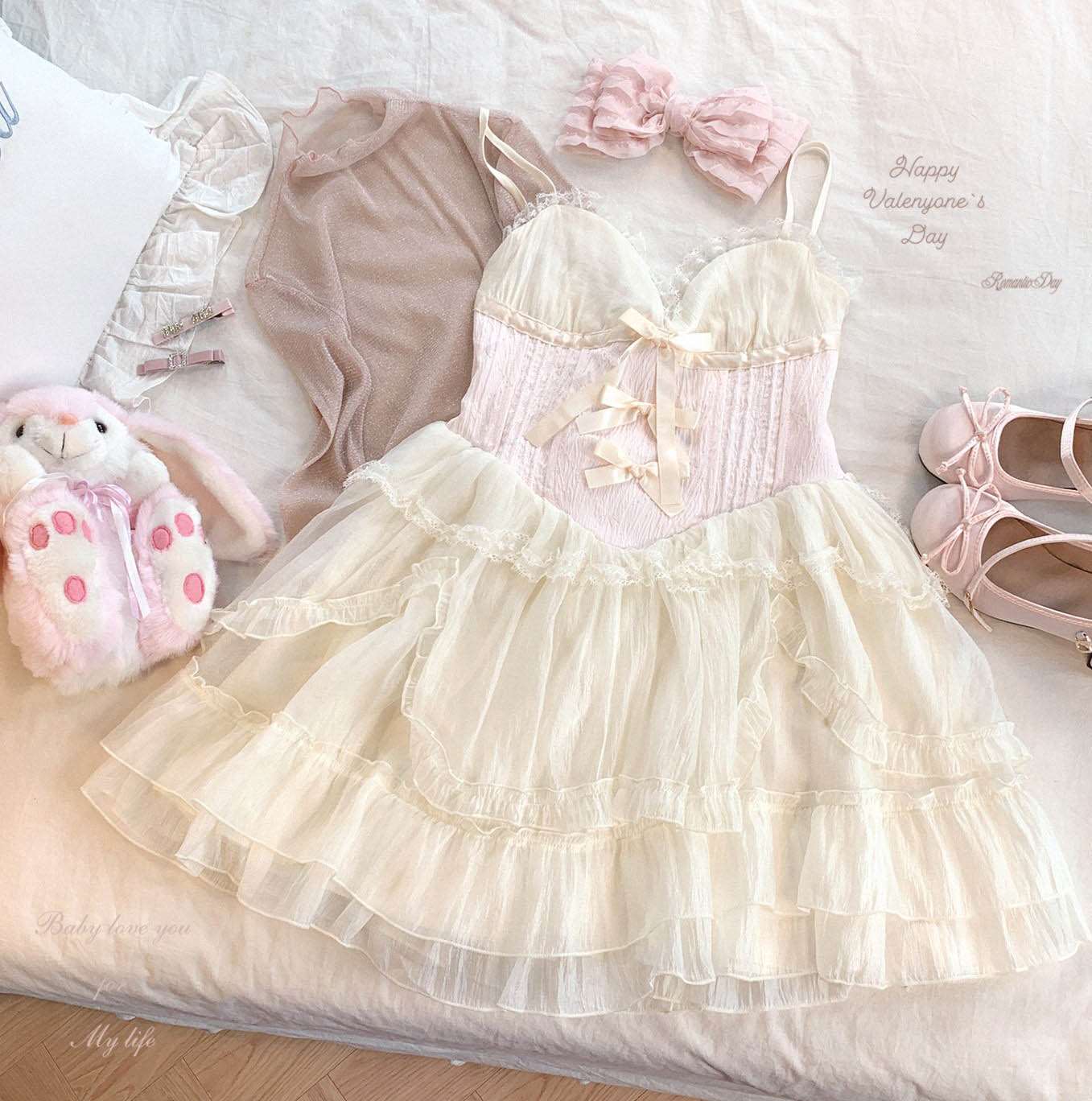 Dormir Doll Princess of Clouds and Mists Lace Bow Strap Dress & Cardigan Two Piece Set