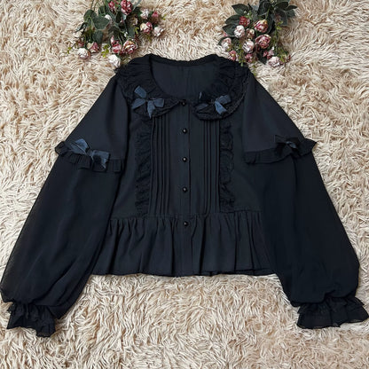 Lantern Lolita EGL Inner Shirt Blouse Lace Doll Collar Long Sleeve White Black