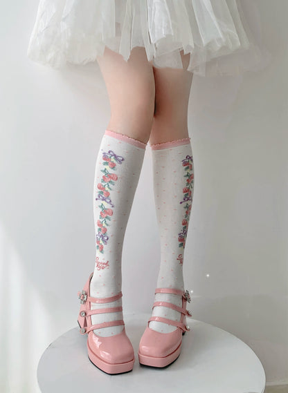 Strawberry String Pink Red Black White Lolita Socks