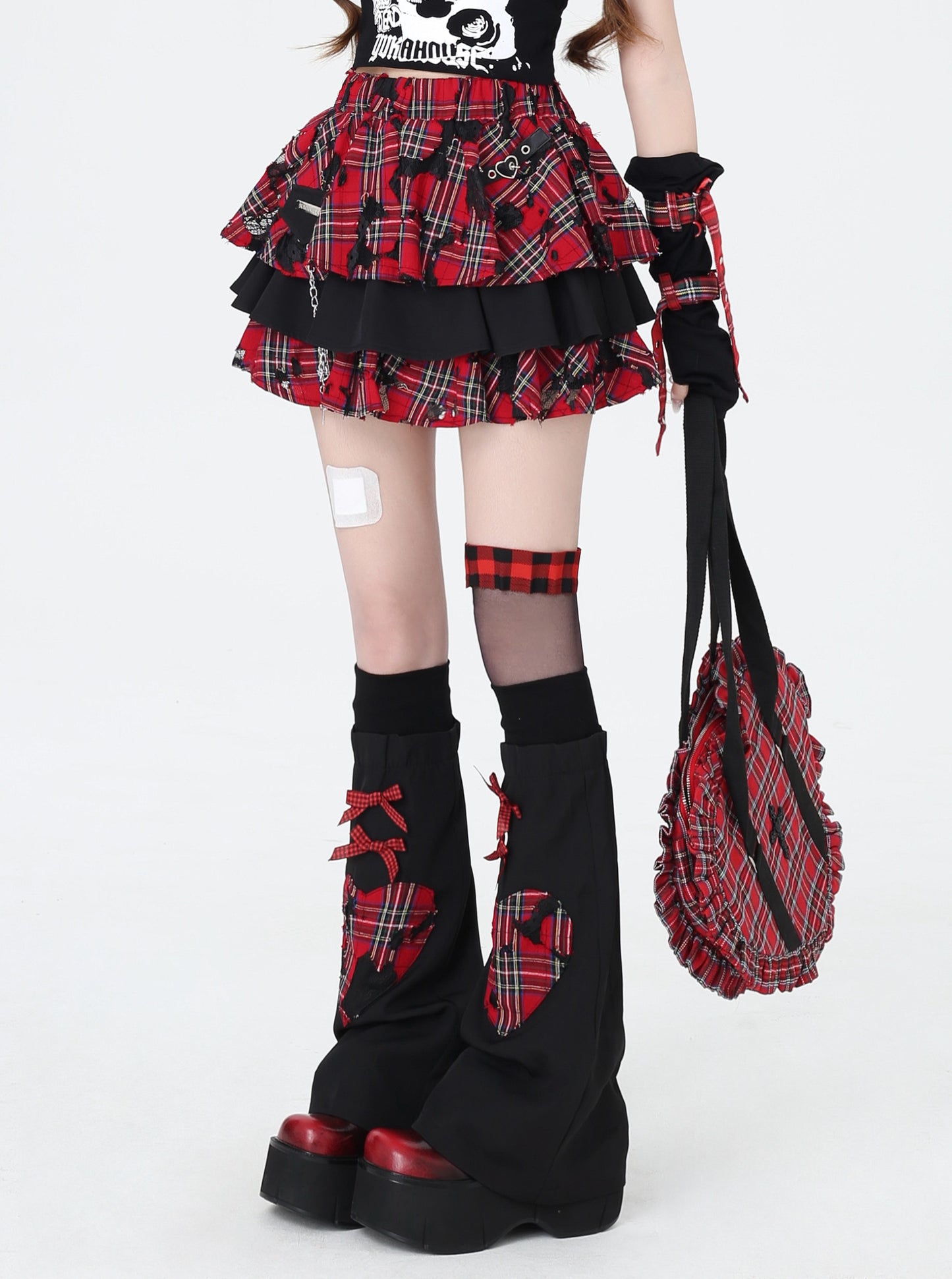 Crazy Girl Sister of Destruction Red Tartan Short Skirt