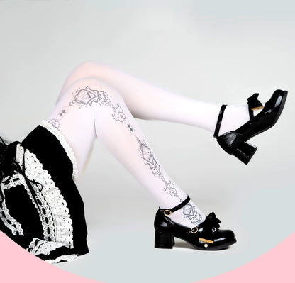 Ooh La La Meow Lolita Velvet Black Magic Spells White Stockings Pantyhose