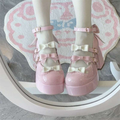 Cookie Sauce Love Butterfly Tripe Straps Black White Pink Blue High Heels Shoes