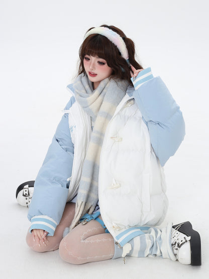 Crazy Girl Stereo Toggles White Pink Blue Puffer Jacket