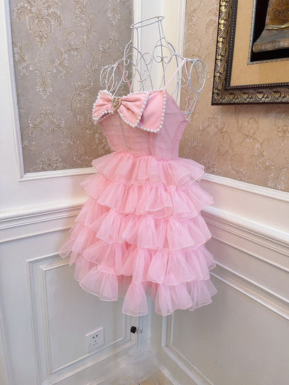 Sweetheart Princess Pink Ruffled Organza Cake Dress