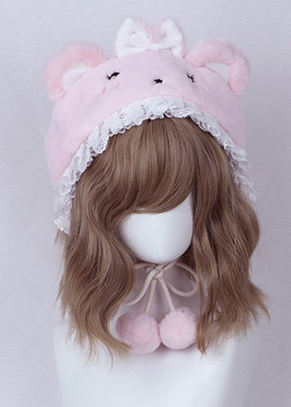 Candy Fairy Winter Cute Lolita Rabbit Cat Bear Ears Plush Lace Handmade Hat