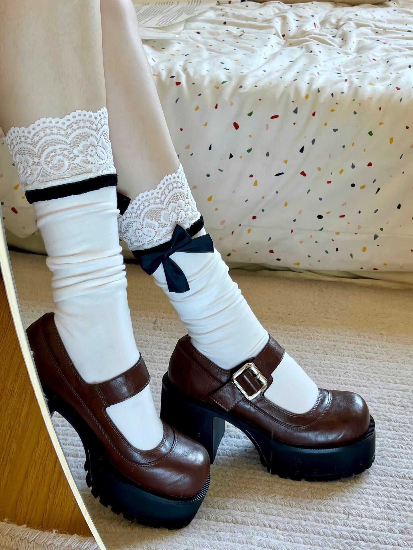 Coquette Girl Classic Black & White Bow Socks