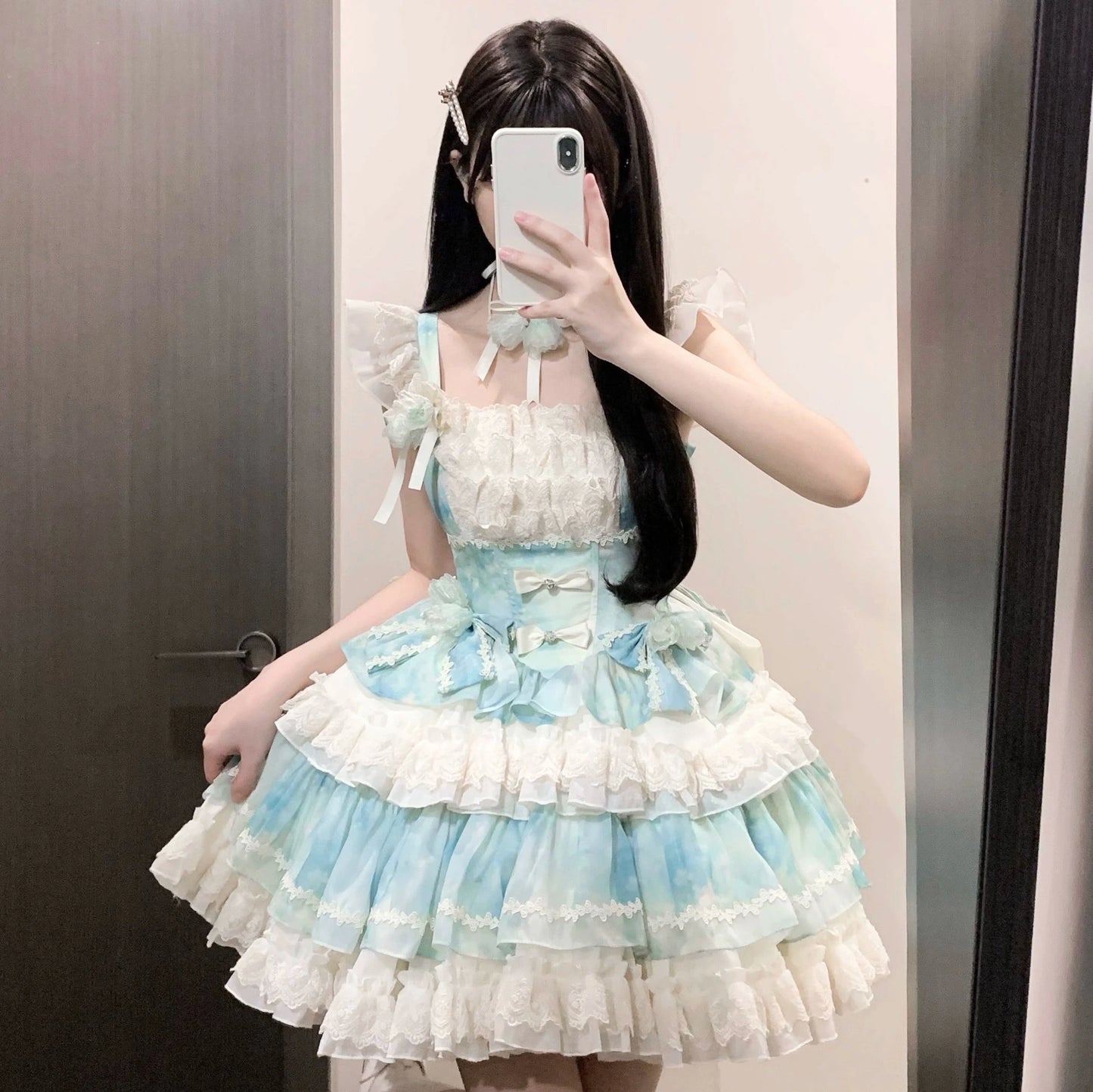 Flying Diary Midsummer's Date Pink & Green Lolita Dress