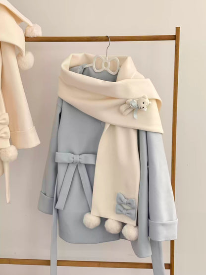 Platycodon Snow Bear Scarf Blue Cream Pink Black Red Wool Jacket Coat