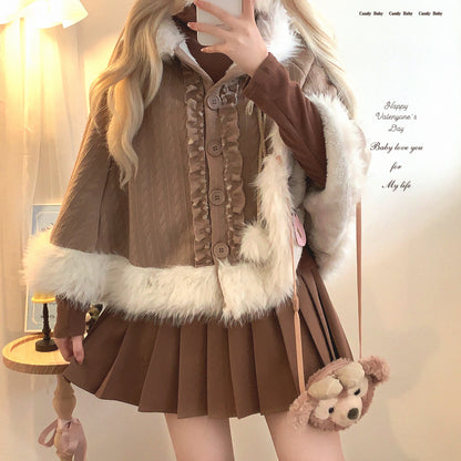 Dormir Doll Sweet Tea Brown Gray White Beige Fur Cape