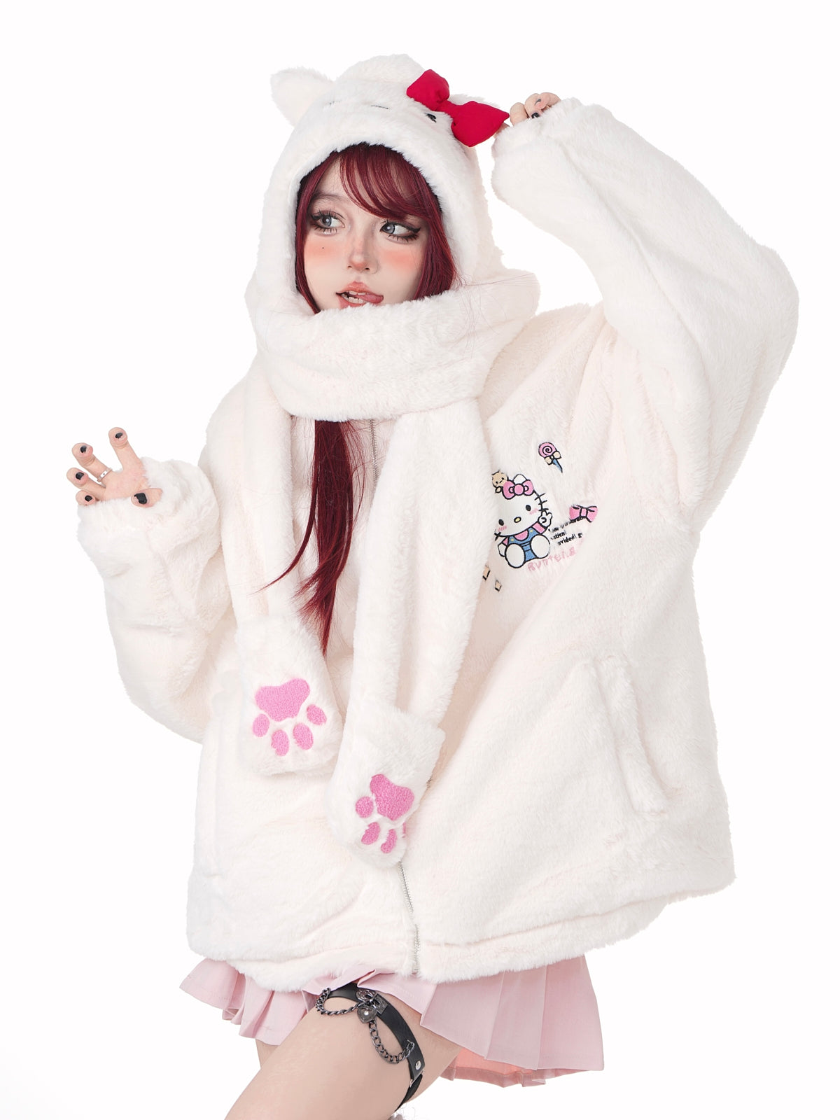 Young Eyes Kitty Cartoon Fall Winter Detachable Hat Plush Jacket