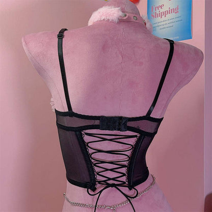 Coquette Sexy Y2K Bow Kitty Lace White Pink Black Camisole Bra Lingerie Skirt