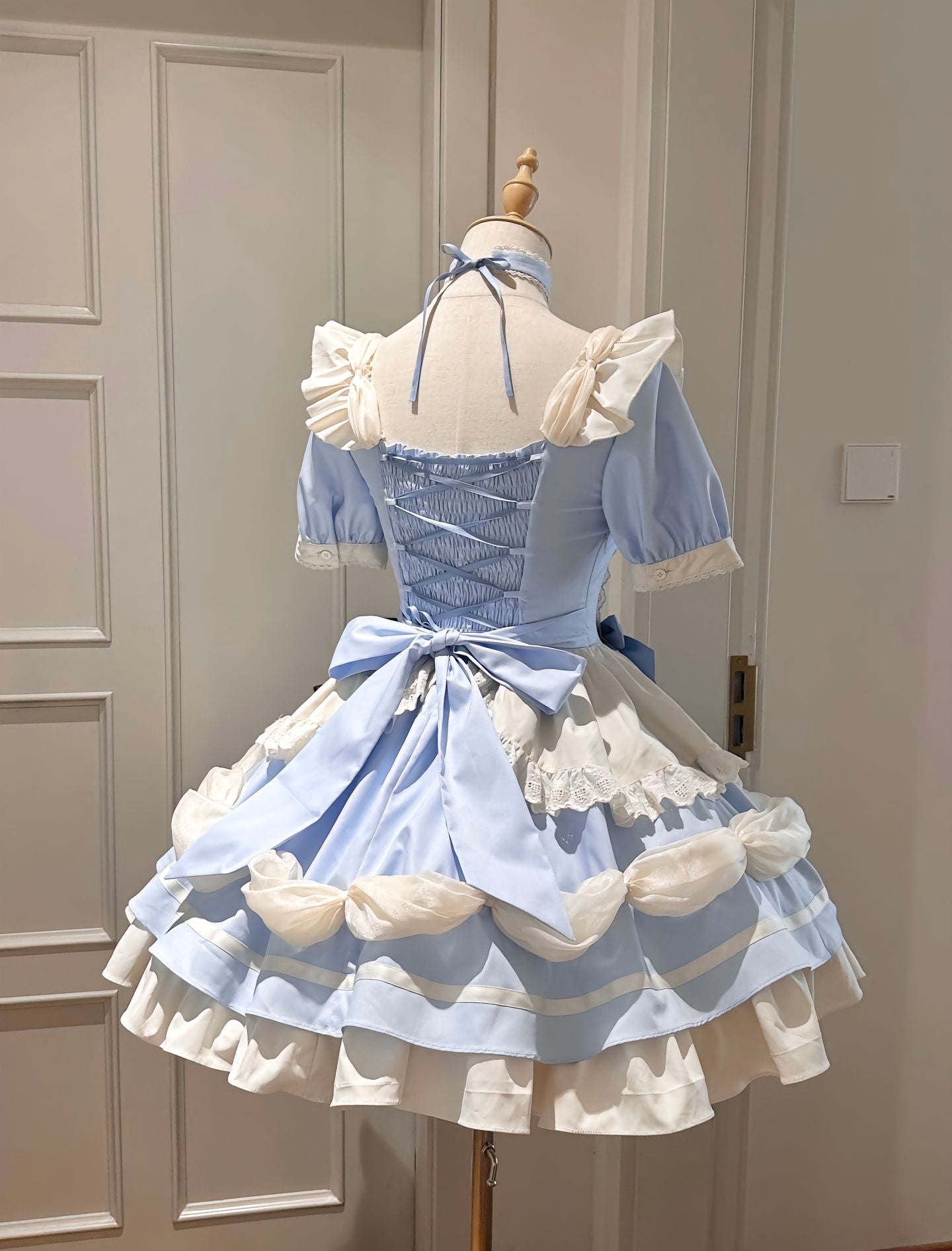 Flying Diary Cat Girl Pink & Blue Maid Lolita Dress