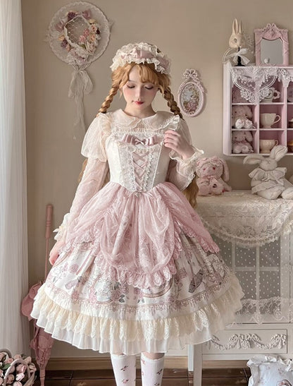 Rose Garden Lace Elegant Original Lolita EGL Pink & Black Strap Dress