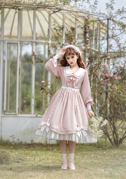 Love Letter Girl Lace Pastel Pink & Blue Long Sleeve Dress