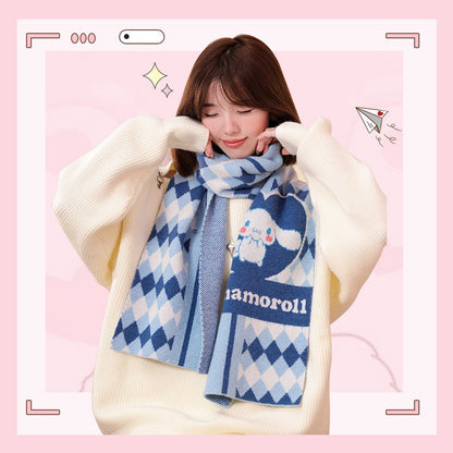 Melody Cinnamon Dog Purple Devil Pocha Dog Cute Cartoon Winter Argyle Scarf Scarves