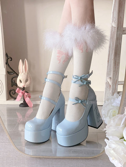 Dreamy White Tea Baby Bow EGL Platform High Heels Shoes