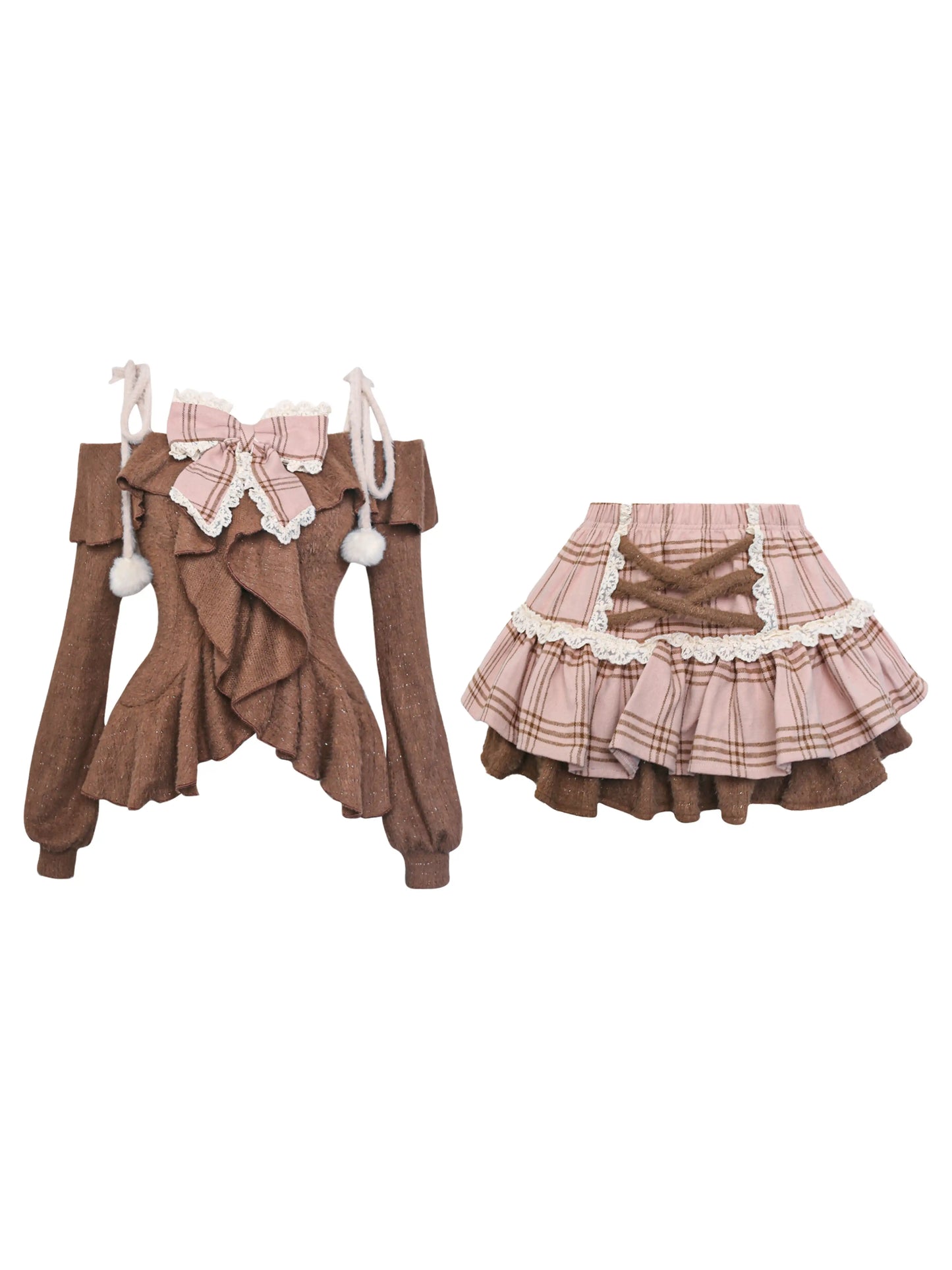 Serendipity Caramel Cocoa Brown Top & Pink Skirt Two Piece Set