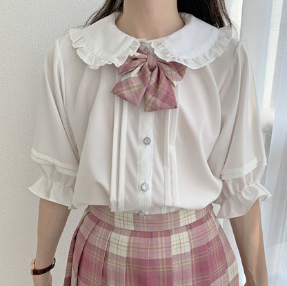 Japanese School Uniform Sweet Rounded Collar White Cream Shirt Blouse