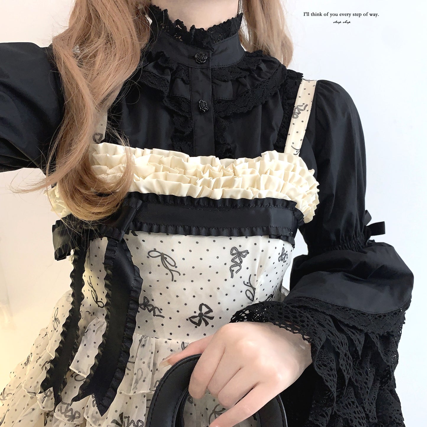 Dormir Doll Maiden Lace Long Sleeve Cream White Black Shirt Blouse Top