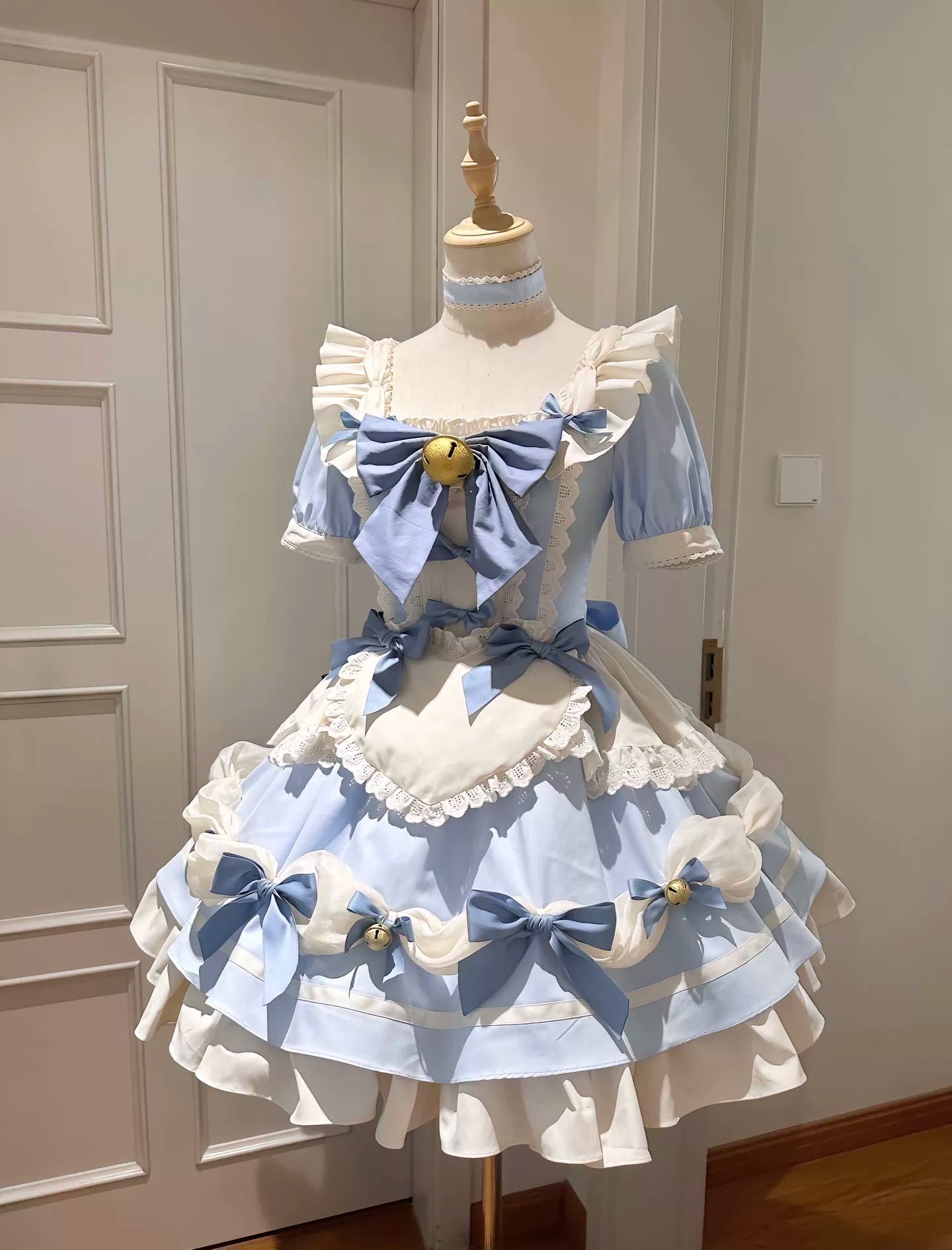 Flying Diary Cat Girl Pink & Blue Maid Lolita Dress