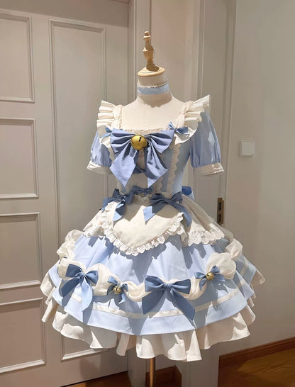 Flying Diary Cat Girl Pink & Blue Maid Lolita Dress