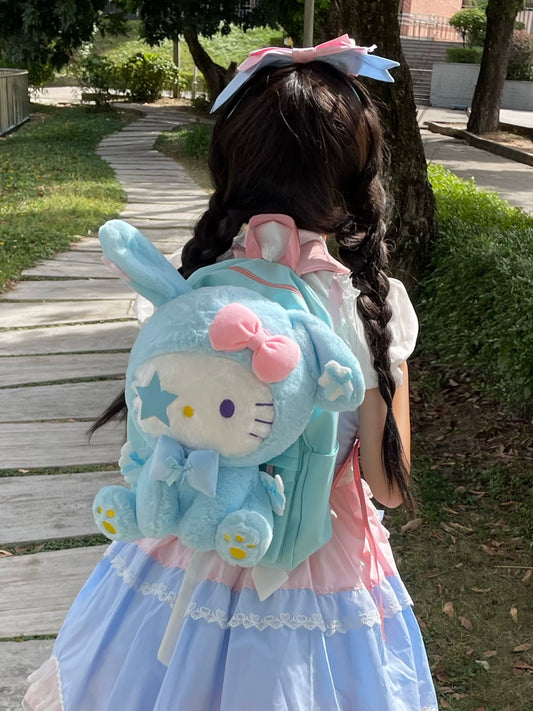 Y2K Rabbit Ears Kitty Pink Blue Backpack Doll Bag