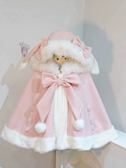 Lolita Kitten Calls Car Ears & Rabbit Ears White Pink Jacket Cape Cloak