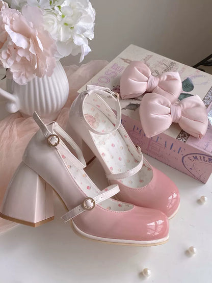 Dreamy White Tea Gradient Blush Lolita Black White Pink Blue High Heels Shoes