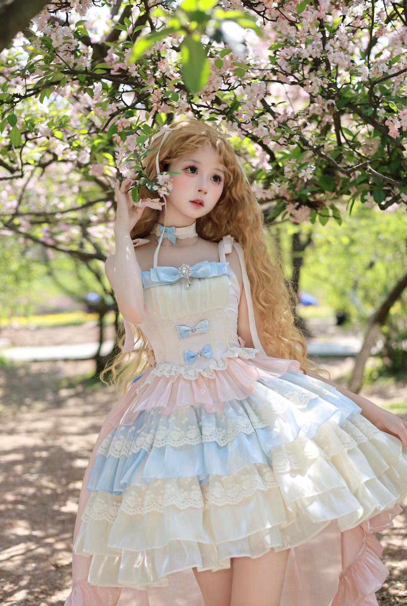 Flying Diary Blue Apricot Lolita Dress