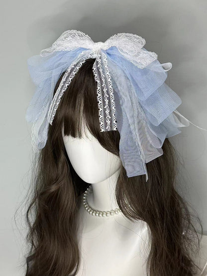 Moka Lolita Lace Blue Pink White Bow Hairband Hair Accessories